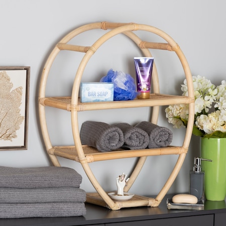 Baxton Studio Ruana Modern Bohemian Natural Brown Finished Rattan 3-Tier Display Shelf 205-12682
